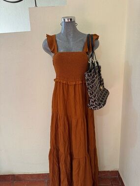 Nanette Lepore Rust Tiered Smocked Maxi Dress